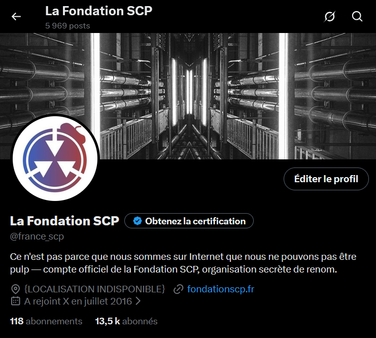 X/Twitter account of the French-speaking SCP Foundation