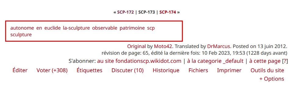 Tag section of a page on the SCP wiki.